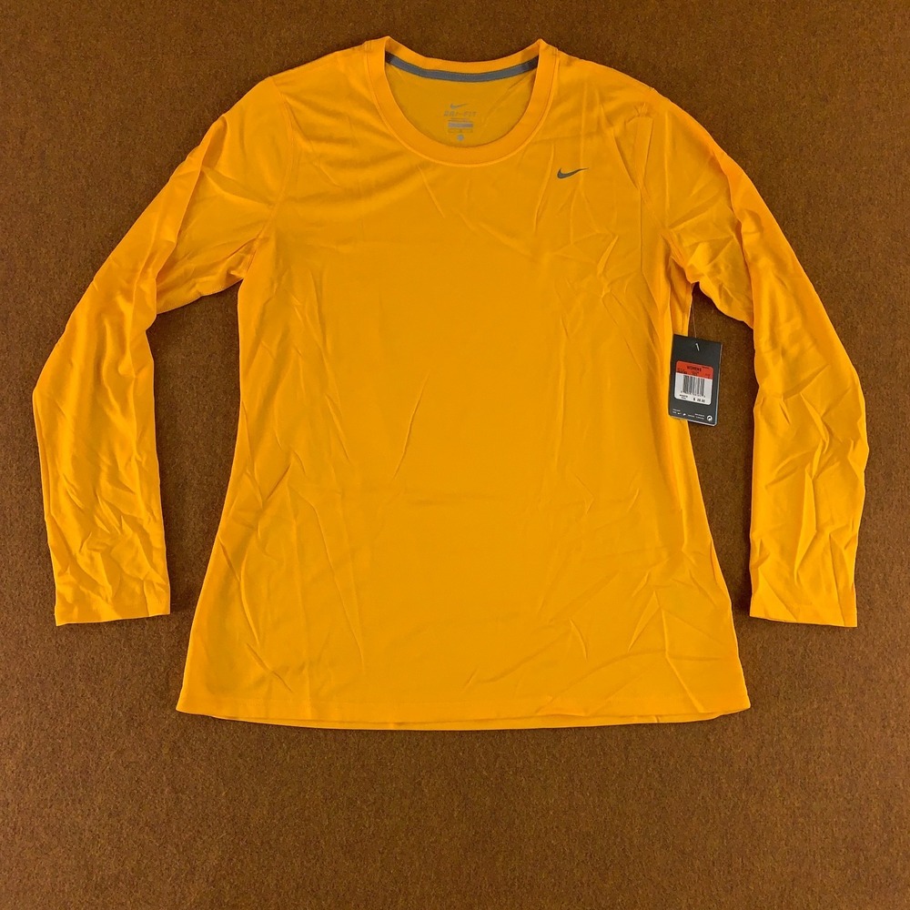 Nike Womens Large Yellow Dri-Fit Logo Legend Long Sleeve Training T-Shirt NWT